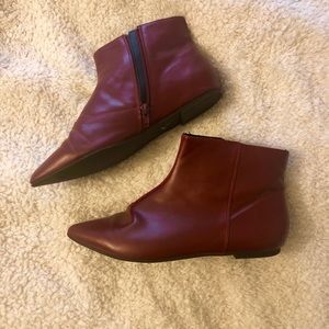 Flat red ankle booties by Boohoo